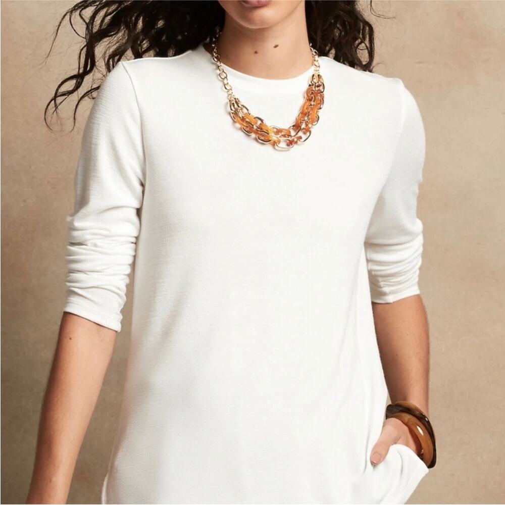 Banana Republic Luxespun Crewneck T Shirt MEDIUM Top Long Sleeve White Tee NWT